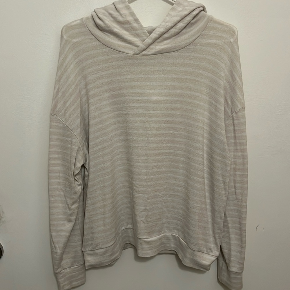 White And Cream Striped Pull-Over Hoodie